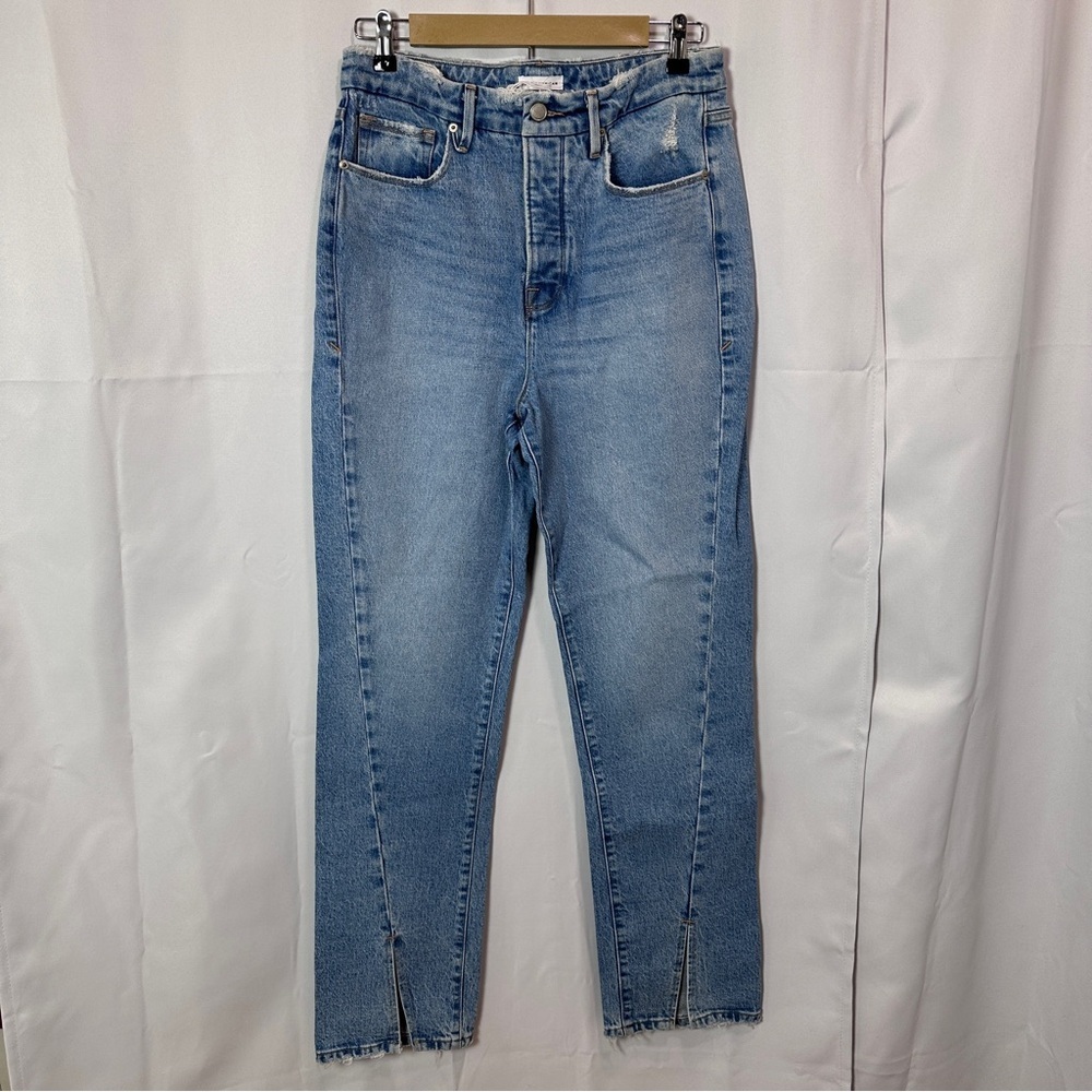 Good American Light Wash Good Boy High Rise Slit Hem Jeans. Size 8/29.